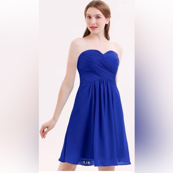 Bill Levkoff Royal Blue Sweetheart‎ Chiffon Strapless Dress Womens 8 - Picture 2 of 9